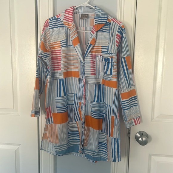 Annie Selke pine cone hill Dash & Albert collection small sleep shirt stripes - Picture 2 of 10